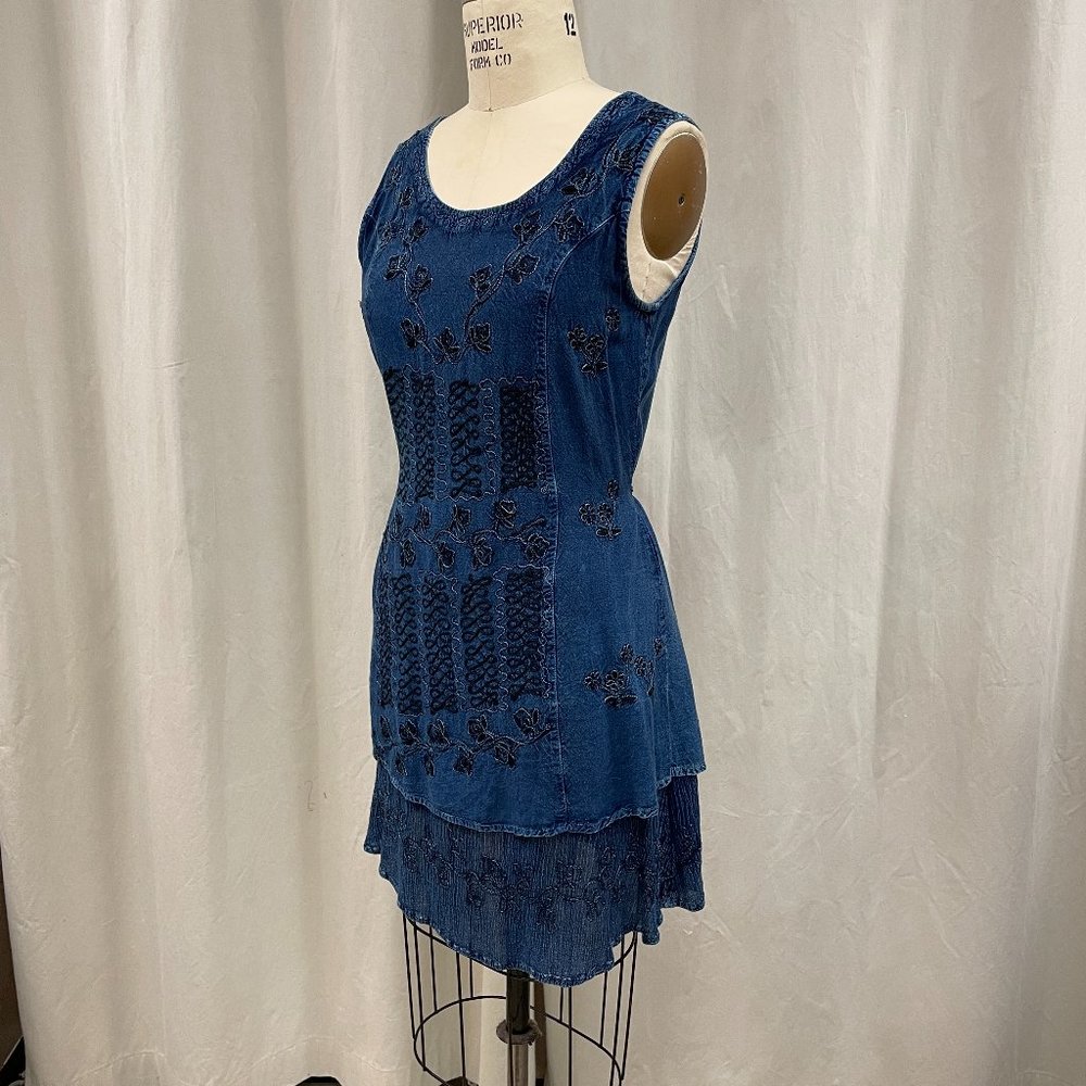 Women's Sleeveless Embroidered Blue Dress